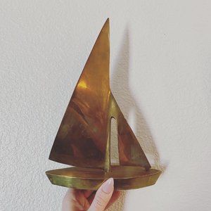 Extra large, vintage brass sailboat sculpture